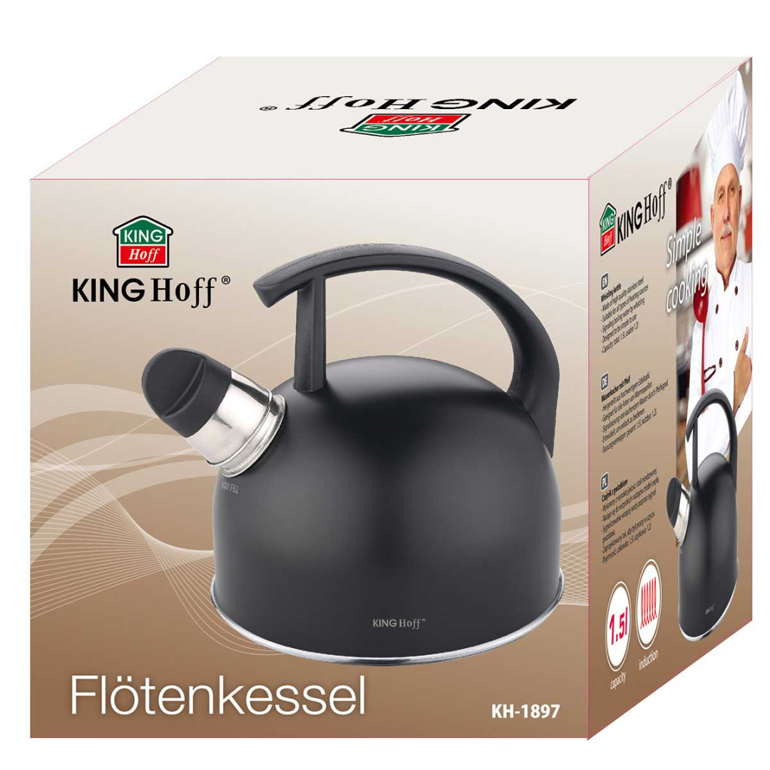 CZAJNIK 1,5L Z GWIZDKIEM KINGHOFF KH-1897 CZARNY MAT